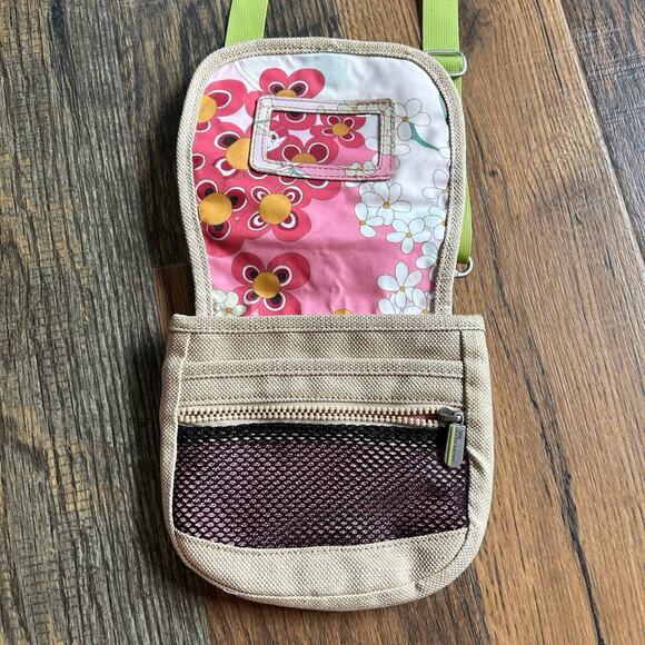 Haiku by Sharon Eisenhauer Crossbody Bag Tan Green Strap Floral Print - Picture 3 of 9